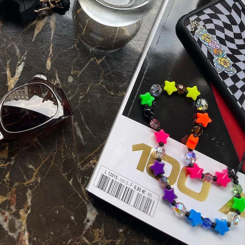WCCH Beaded Phone Charm Y2K Kawaii Handmade Acrylic Phone Lanyard Wrist Strap for Camera Bag Airpods Keychain Charm Colorful Stars - Image 5